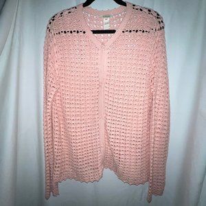 SUNDANCE Pink Crochet Knit Cardigan Sweater Size XL